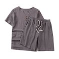 thumbnail image 2 of Weiqiqre Men's 2 Piece Outfits Linen Set Short Sleeve Shirt Top and Drawstring Waist Vacation Short Sets, 2 of 5