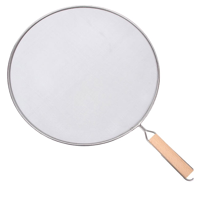 Hearth & Gear Frying Pan Splatter Guard with fine mesh screen and wooden handle. Made of durable stainless steel, this oil-proof cover prevents grease splashes while allowing steam to escape. Ideal for frying pans, skillets, and stock pans, it is a versatile kitchen utensil. Lightweight design with a package weight of 200g and dimensions of 48x34x3cm.