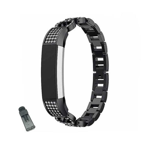 BZ Bling Stainless Steel Alta Watch Band Adjustable Wristband Replacement Watch Strap for Fitbit Alta/Alta HR For Women-Black