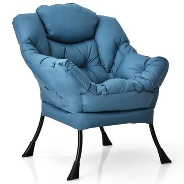 Giantex Fauteuil d'Appoint Moderne et Doux, Chaise Longue Contemporaine, Sofa Simple avec Cadre en Acier, Accoudoirs, Pochette Latérale et Dossier Épais Rembourré, Bleu Marine