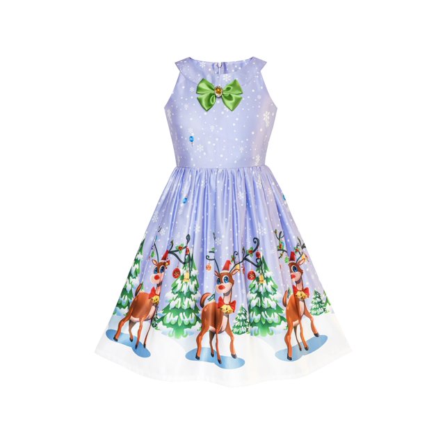 Robe Fille Violette Noël Renne Neige Sapin Fête 8 Ans
