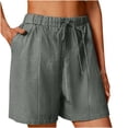 thumbnail image 2 of Women's Linen Summer Shorts Solid Color Comfortable Elastic Wide Leg Casual Shorts Dark Gray, 2 of 8