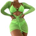 thumbnail image 1 of EGNMCR Bikini Set Women's Solid Bikini Strap Bikini Deep V Split Swimsuit Set Three-piece Swimming Suit, 1 of 8