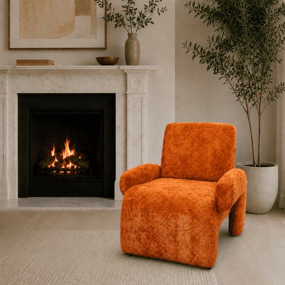 KOSSMAI Modern Armchair Accent Chair Compact Waffle Velvet Reading Lounge Chair for Small Spaces, Bedroom, Apartment Living Room Reading Corner Orange