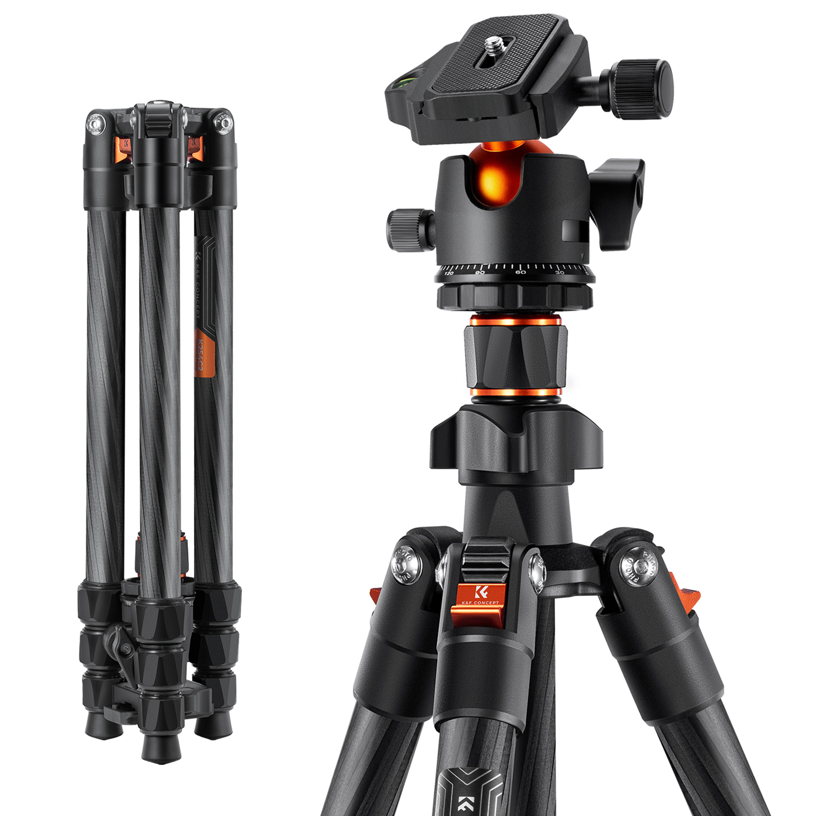 Trépied de Caméra Portable K&F CONCEPT en Fibre de Carbone 162 Cm/63,78 Max.