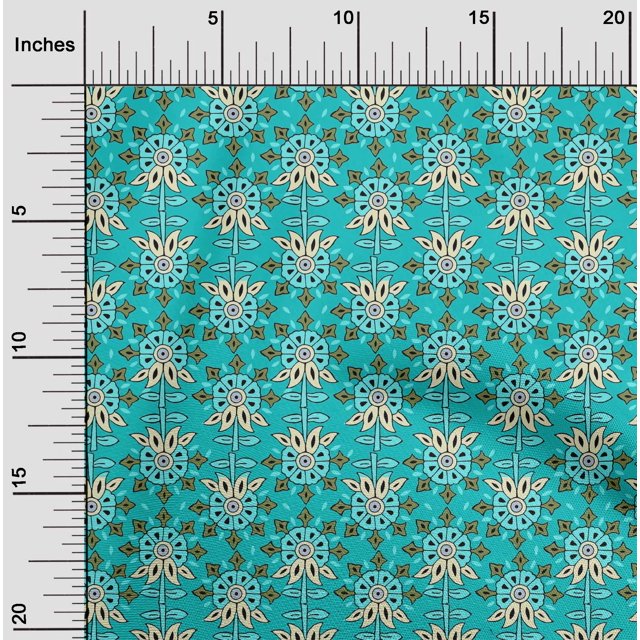 oneOone Silk Tabby Fabric Leaves & Floral Block Printed Craft Fabric BTY 42 Inch Wide