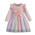 thumbnail image 1 of WUANDIXFA Robe Smockée pour Fille Robe Tutu pour Enfant Robe en Chiffon pour Petite Fille Automne et Printemps à Manches Longues Robe de Fête Rose, 5-6 Ans, 1 of 5