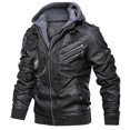 thumbnail image 4 of CEHVOM Leather Jacket Men's Slim Hooded Jacket Plush Thickened Leather Jacket, 4 of 6
