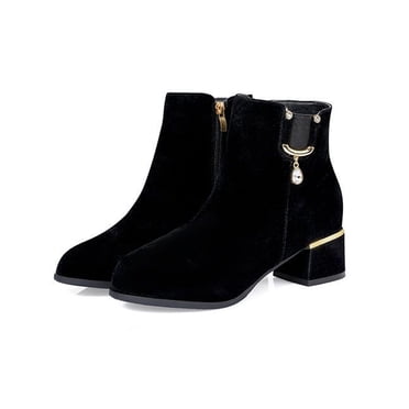 LSLJS Bottes Simples pour Femmes à Strass, Talon Épais, Talon Moyen, Bottines Courtes, Effet Givré, Boots Winter, Bottes Nues en Peluche, Bottines Mi-Cheville pour Femmes