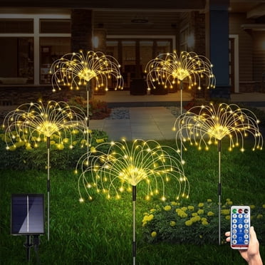 GRM 5 Pack Solar Firework Lights Outdoor Lawn Lamp Solar Garden Light with Remote Waterproof 8 Modes 120 Leds