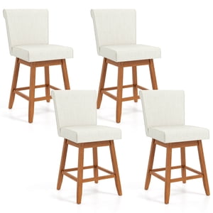 Costway 27" Swivel Bar Stools Set of 4 with Rubber Wood Legs Upholstered Linen Bar Chairs Beige