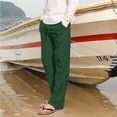 thumbnail image 4 of Men's Loose Plus Cotton Linen Summer Breathable Casual Cropped Pants Solid Drawstring Sweatpants Joggers, 4 of 5