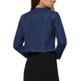 thumbnail image 3 of INSPIRE CHIC Vestes en Denim pour Femmes Sans Col Manches Longues Boutonnées Vestes en Jean Courtes TG Bleu Foncé, 3 of 7