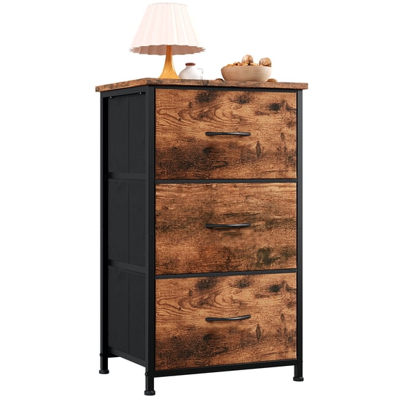 Eunos Table de Nuit avec Rangement en Tissu Amovible, Petite Commode à 3 Tiroirs pour Chambre et Couloir, Fini Grain de Bois