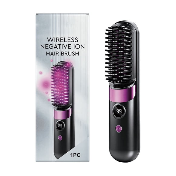 Chanana Brosse Chauffante à Ondulations pour Cheveux, Brosses Lisses Portatives pour Voyage, avec Affichage de la Température LCD, Lisseur Portatif, Mini Brosses à Cheveux Sans Fil à Chauffage Rapide