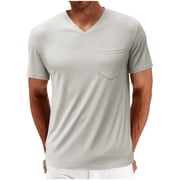 Cameland Chemise T manches courtes homme Casual Solid Couleur V-Neck Tops Tee Chemises de fitness Entraînement pullover chemises avec poche
