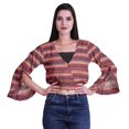 thumbnail image 4 of Moomaya Haut Court Imprimé pour Femmes Style Portefeuille Haut à Volants Manches Longues Blouse Décontractée d'Été, 4 of 5