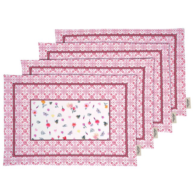Vargottam Placemats- Placemat For Dining Table, Set Of 4- Printed & Reversible CottonNapkin-IndoorPlacematsFor Home & Kitchen Dining Table- Asian Block (Light Pink)