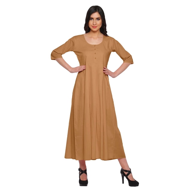 Moomaya Kurtis en Coton Uni pour Femmes Tenue de Fête Manches 3/4 Robe Mode pour Femmes