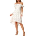 thumbnail image 2 of INSPIRE CHIC Robe Midi Évasée à Fleurs pour Femme à Bretelles Spaghettis à Volants TP Blanc Violet, 2 of 6