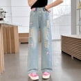 thumbnail image 2 of Girls' Straight Wide Leg Jeans | Comfy Stretch Denim Pants for Ages 5-15, 2 of 9