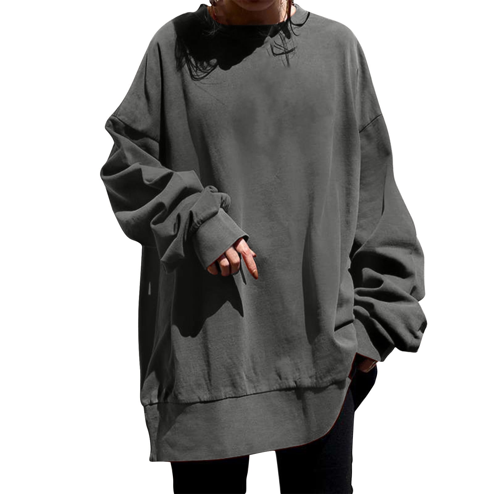 Timegard Sweatshirts for Women Plus Size Crewneck Pullover Drop Shoulder Long Sleeve OversizedTops