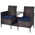 thumbnail image 2 of Costway Patio Rattan Wicker Conversation Set Sofa Cushioned Loveseat Glass Table Navy, 2 of 8