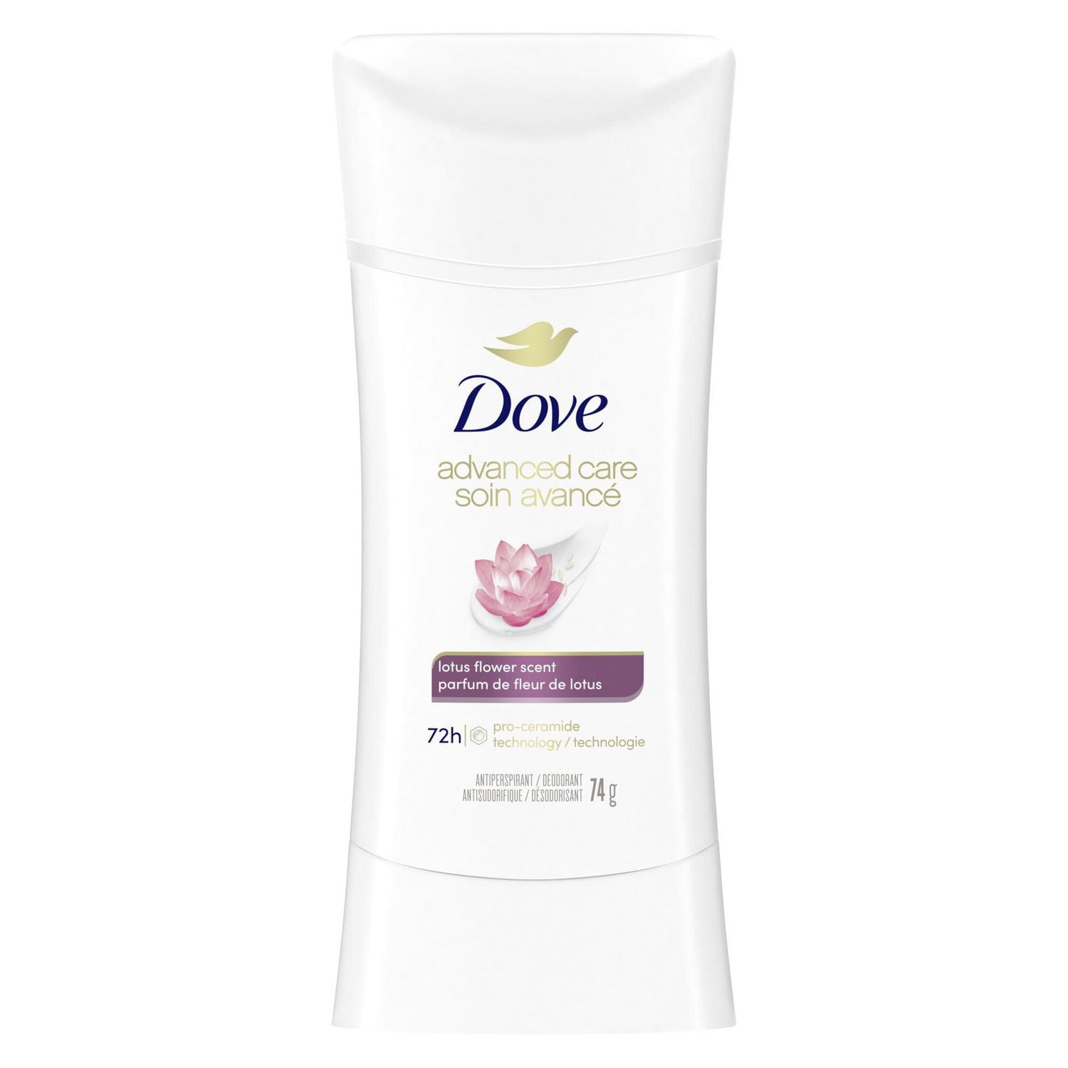 Dove Soin Avancé Désodorisant Antisudorifique en Bâton Parfum de Fleur de Lotus, 74 g
