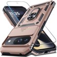 thumbnail image 1 of KOMI Case Compatible with Google Pixel 9/9 Pro Built in Slide Camera Lens Cover+Screen Protector+Finger Ring Holder Kickstand,Heavy Duty Shockproof Full Body Protective Phone Cover, Rose Gold, 1 of 5
