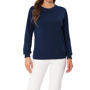 INSPIRE CHIC Chandail en Tricot à Pois pour Femme, Col Rond, Épaules Tombantes, Manches Longues, G Bleu Marine