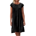 thumbnail image 1 of DPTALR Women's Cotton And Linen Crewneck Loose Short Sleeve Solid Mini Dress, 1 of 8