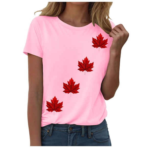 Yammkia Cotton T Shirts for Women Canada Shirt Women Canada Day T-Shirts Maple Leaf Gift Tee Tops(Pink,M)