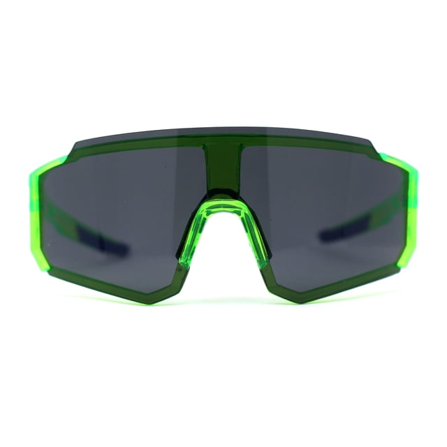 Mens Oversize Trendy Futuristic Wrap Half Rim Sport Plastic Sunglasses Green Black