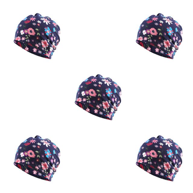 kurtrusly Tuque Bonnet Hijab Pré-Noué Foulard Turban Coloré Bandeau Réglable Protection des Oreilles Bandeau Accessoires Bonnet Fleur Bleue Ensemble de 5
