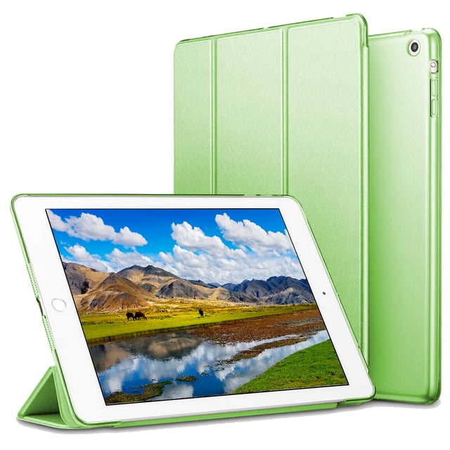 Étui Intelligent pour iPad Air 2, design en Cuir PU Vert Translucide et Microfibre. Comprend une Couverture avant à Trois Volets Qui Sert Aussi de Support pour Plusieurs angles de Vision. Conçu Exclusivement pour Apple iPad Air 2, Il Comprend des Découpes Précises pour les ports et les Boutons, une Fonctionnalité de Mise en Veille/réveil Automatique, et Est un Accessoire de Tablette Élégant.