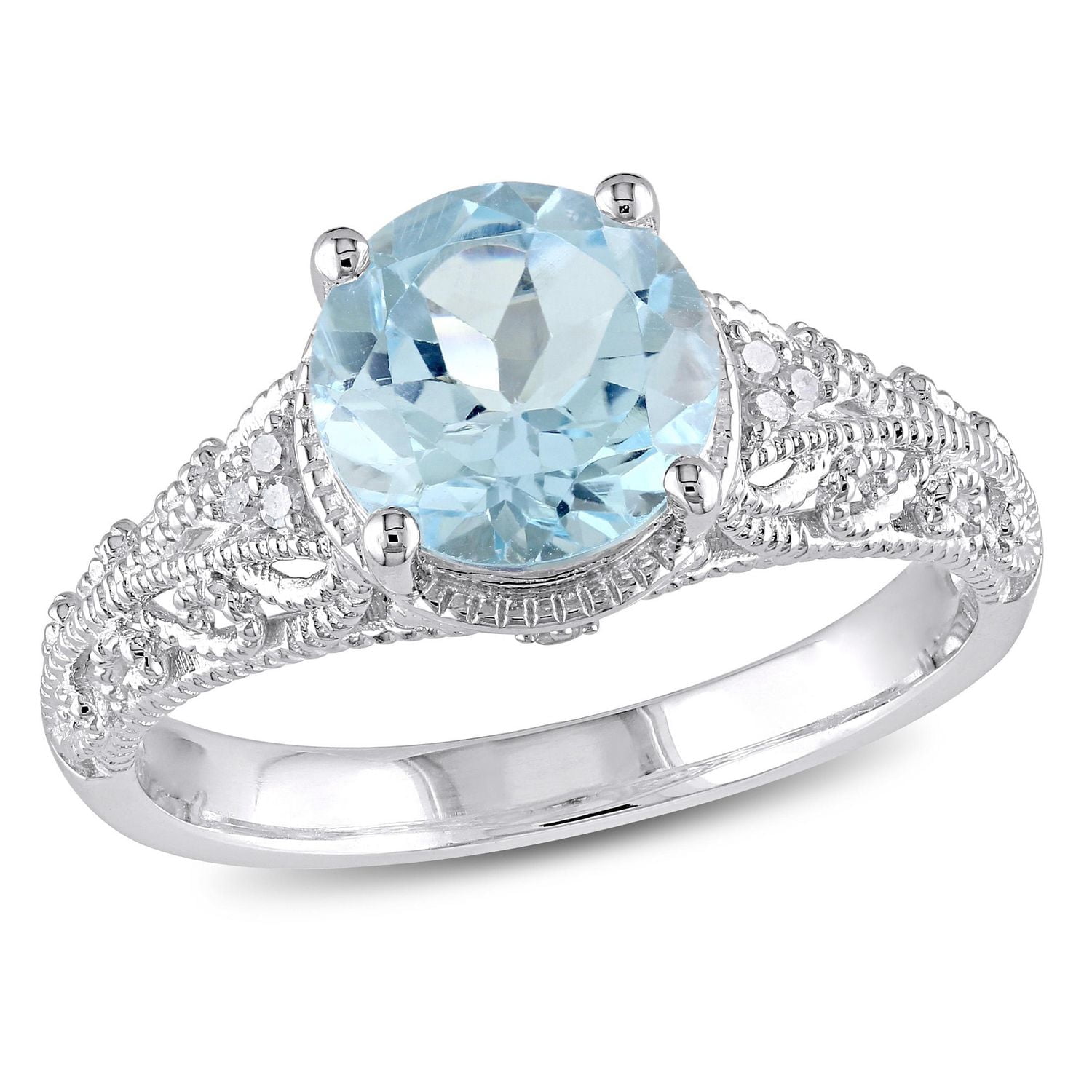 Bague cocktail Miabella avec topaze bleue et accents de diamants en argent sterling