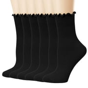 cfhntfmh Ruffled Ankle Socks for Women 6 Pack Breathable Casual Cute Crew Socks Cotton Cozy Soft Socks