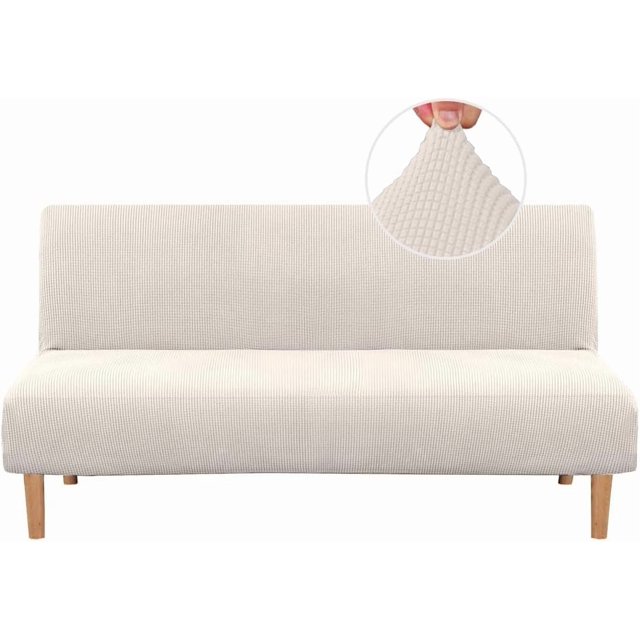 Armless Futon Cover Stretch Sofa Bed Slipcover Protector Elastic Feature Rich Textured High Spandex Small Checks Jacquard Fabric Futon Cover, Machine Washable