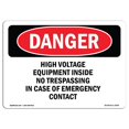 thumbnail image 1 of SignMission OS-DS-A-1014-L-2546 10 x 14 Po Signe de Danger OSHA - Équipement Haute Tension à l'Intérieur Sans Intrusion, 1 of 1