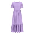 thumbnail image 3 of Meichang Robes d'Été pour Femmes 2024 Robes Midi à Oeillets Volants à Étages Col Ras du Cou Manches Courtes Robes avec Poches Couleur Unie Fluides Robes de Plage Violet TTG, 3 of 5