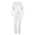 thumbnail image 4 of Mrat Women 2 Piece Outfit for Winter 2 Piece Jogging Sets Solid Polyester Long Sleeve Sweatsuits Sets Two Piece Track Suits Drawstring High Waist Pants Set Comfy Outfits A-White 4XL, 4 of 4