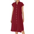 thumbnail image 2 of Ovzne Robes Grande Taille pour Femmes aux Formes Robe d'Été Mode Femmes Été Boutonnée Décontractée Unie Col en V Manches Courtes Robe Grande Taille Liquidation, 2 of 5