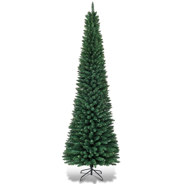 Costway Arbre de Noël Crayon Artificiel en PVC de 7 Pi, Mince, avec Support, Déco Maison, Vert