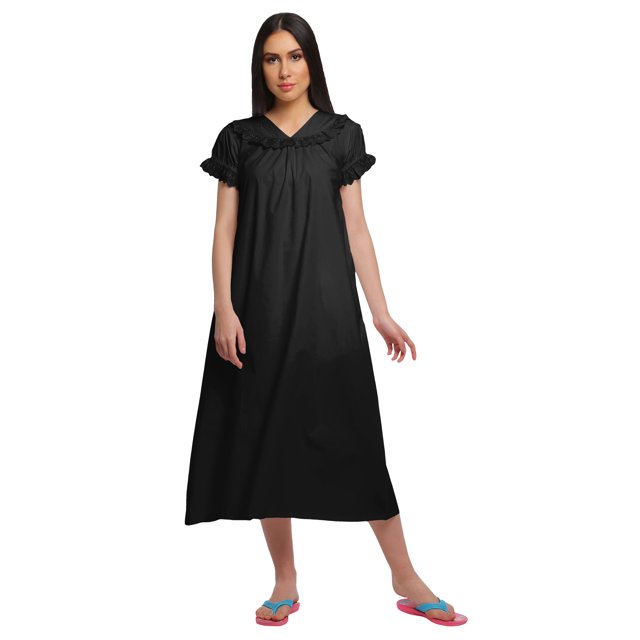 Moomaya Robe de Nuit en Coton Unie pour Femmes à Manches Courtes