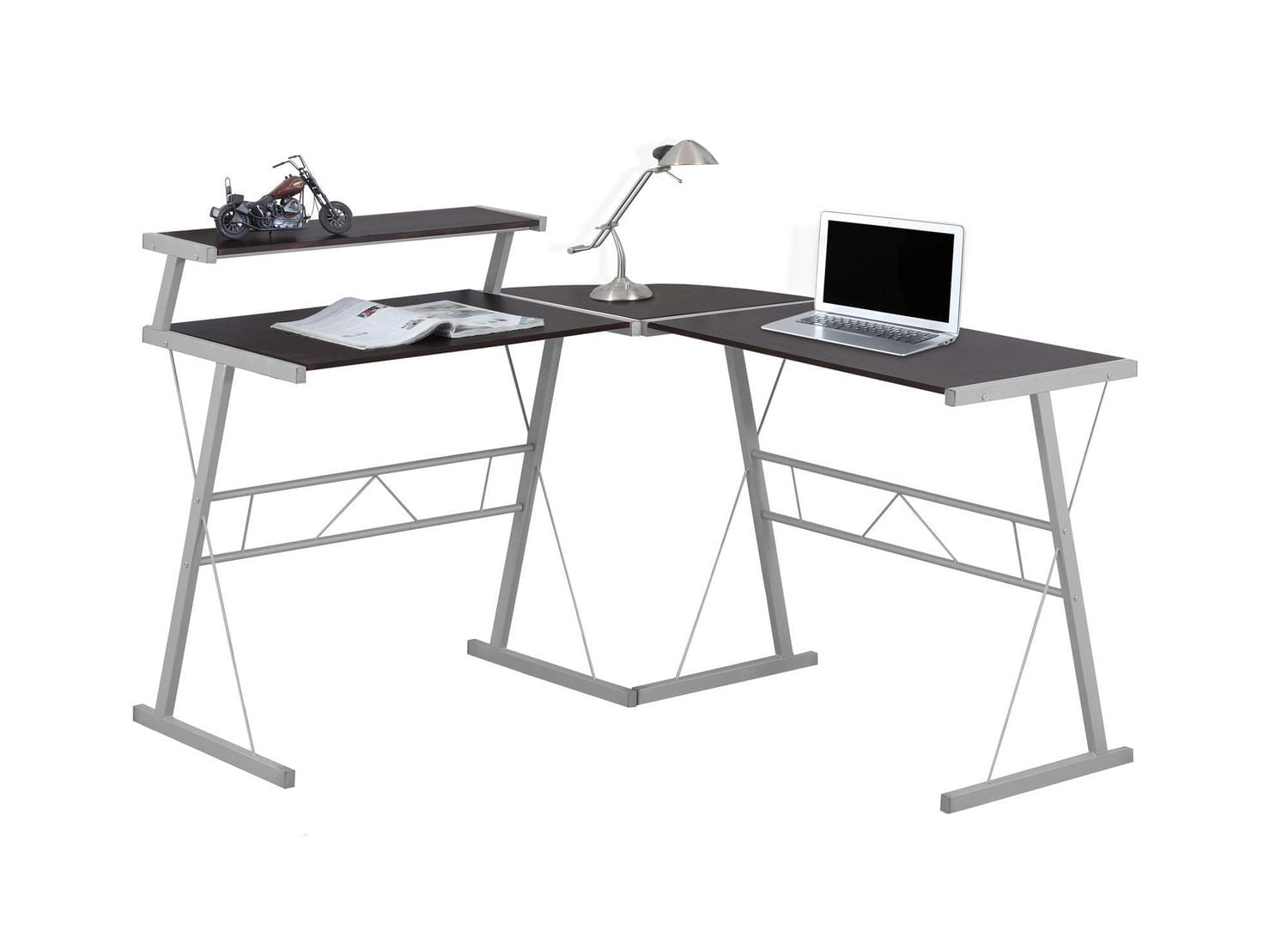 Monarch Specialties Computer Desk, Home Office, Corner, L Shape, Work, Laptop, Metal, Laminate, Brown, Grey, Contemporary, Modern