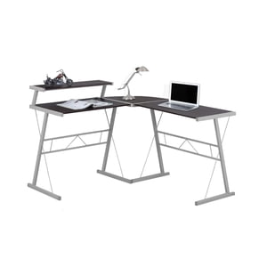 Monarch Specialties Bureau informatique, Bureau à la maison, Coin, Forme L, Travail, Ordinateur portable, Métal, Stratifié, Brun, Gris, Contemporain, Moderne