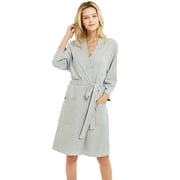 U2SKIIN Womens Robes, Lightweight Cotton Bathrobe 3/4 Sleeves Knit Soft Sleepwear Ladies Loungewear,(Grey Mel,M)