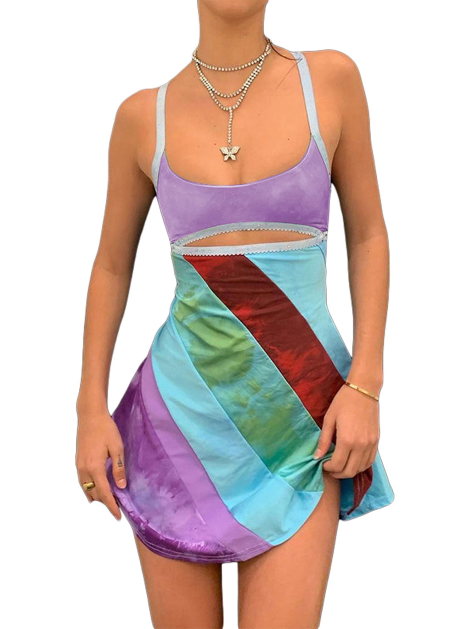 Fortune Women Sheath Dress Y2K Bodycon Mini Slip Dress Slim Fit Strap Dress