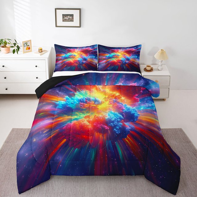 Erosebridal Rainbow Cloud Bedding Full Comforter Set for Girls, Sparkle Stars Down Comforter, Reversible 3-Piece