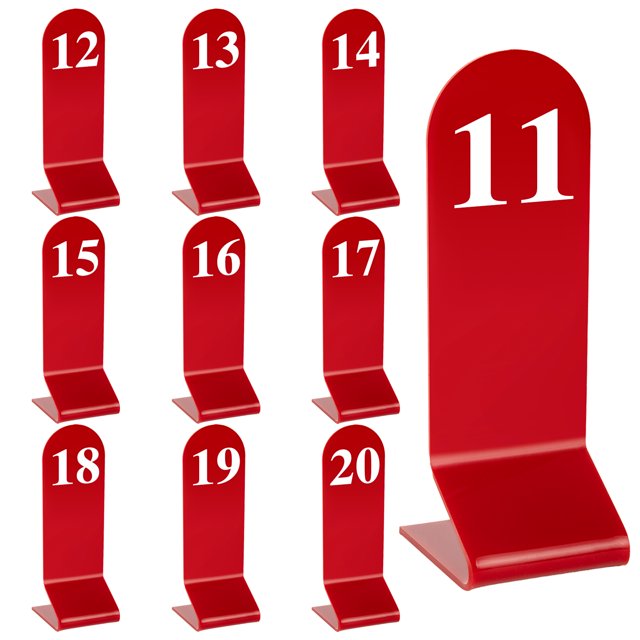 Aspire 10Pcs Acrylic Table Numbers, Tent Style Numbers Sign, Double Sided Table Number Card for Restaurant-Red-Number 11to20